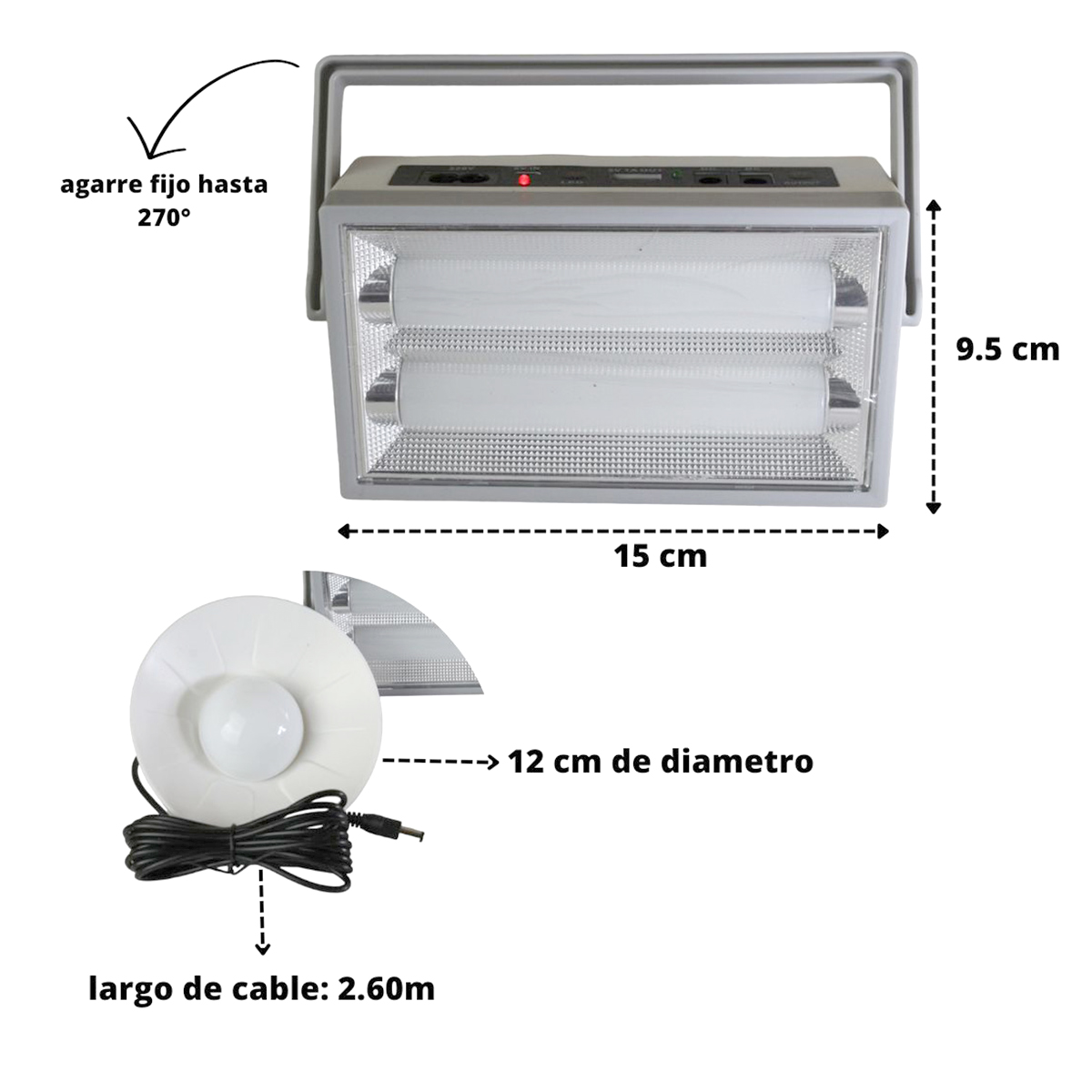 lampara led solar y recargable + foco externo 61125